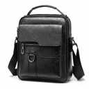 Men's Vintage PU Leather Crossbody Bag - Small Messenger Shoulder Bag for Travel and Work, Multi-Pocket Pouch with Handle and Adjustable Strap, Black