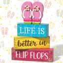 Yuntau 4 Pcs Summer Decorations for Office Hawaii Table Decorations Wooden Sign Flip Flops Table Centerpiece Summer Tiered Tray Decor Decorative Faux Book Stack Block for Coffee Mantel Floating Shelf