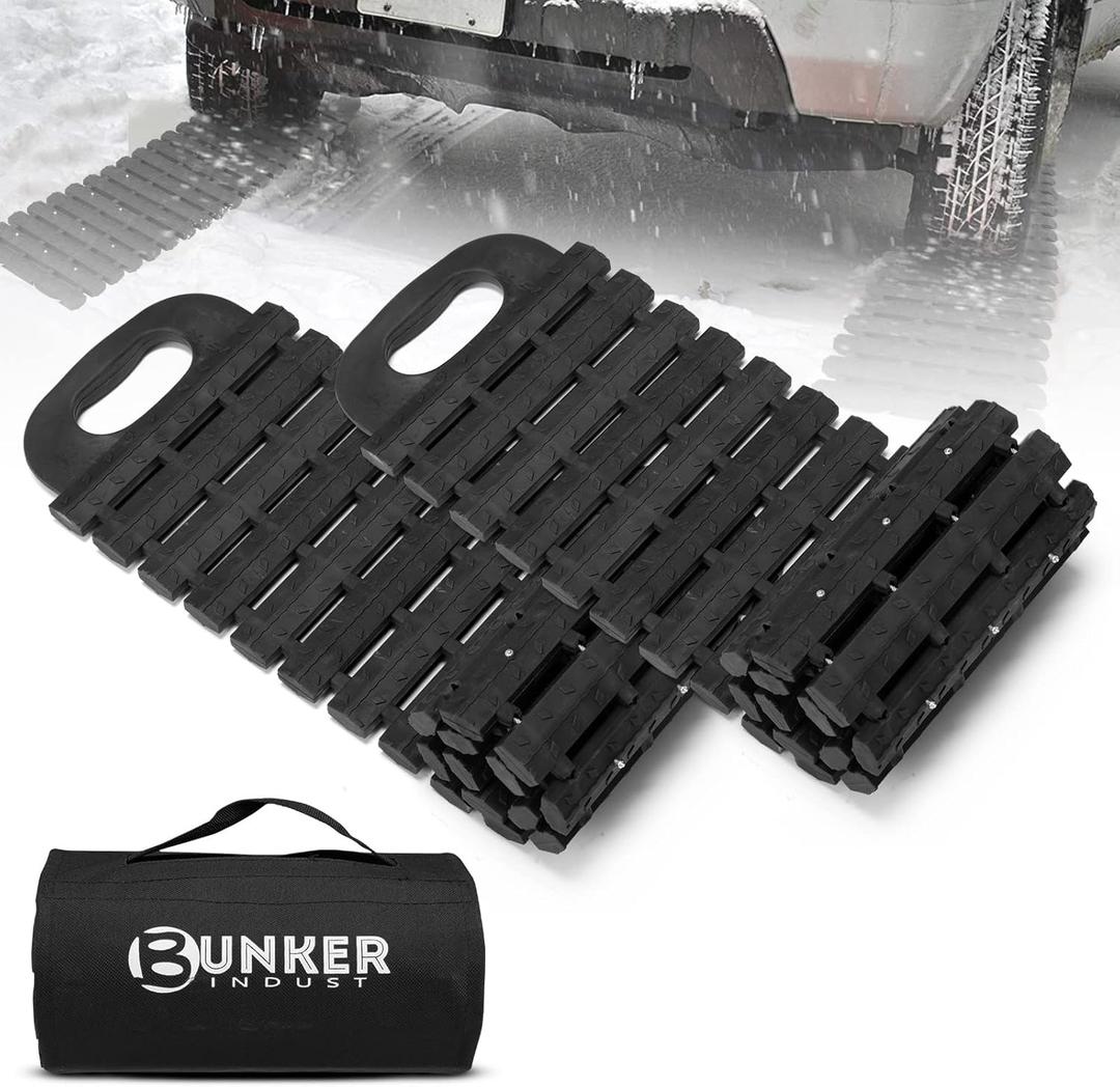 BUNKER INDUST Tire Traction Mats Portable Recovery Tracks for Off Road 4X4 Snow, Sand,Emergency Devices for Cars, Trucks, Van(2 Pack)
