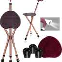 Folding Cane Seat Sturdy Lightweight Adjustable Handle Legs with LED Light Cushion for Elderly Walking Stick 300 lbs Large Plate (A-Classic-Brown)