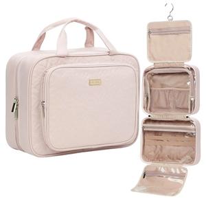 NISHEL Travel Toiletry Bag for Women, Makeup Essentials Organizer, Hanging Case for Accessories, Cosmetics, Large Size, Pink