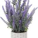 DILATATA Lavender Flowers Artificial Decor in Cement Pot - Faux Plants for Rustic Home, Bathroom, Table Centerpieces, Wedding Decor - Purple Potted Lavender Flower
