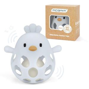 MCGMITT Baby Teething Toys for 3-6 Months, Easy Grasp Silicone Baby Rattles 0-6-12 Months, BPA-Free Food Grade Montessori Sensory Toys, Soft Newborn Infant Teether for Teething Relief, Blue