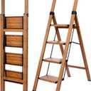 Step Ladder 4-Step Woodgrain Finish Aluminum Folding Step Ladders,Anti-Slip Max 330 lbs