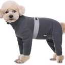 Polar Fleece Dog Pajamas Bodysuit - Small to Medium Dogs, Winter Jacket & Sweater Vest, Four-Legged Warm Clothes in Dark Grey, Medium