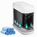 3 Gallon Slim Small Bathroom Trash Can with Lid, White Dog Proof Garbage Can with Air-Press Bag Expander & Removable Bucket, Narrow Bathroom Waste Basket for Bedroom, Office, Dorm