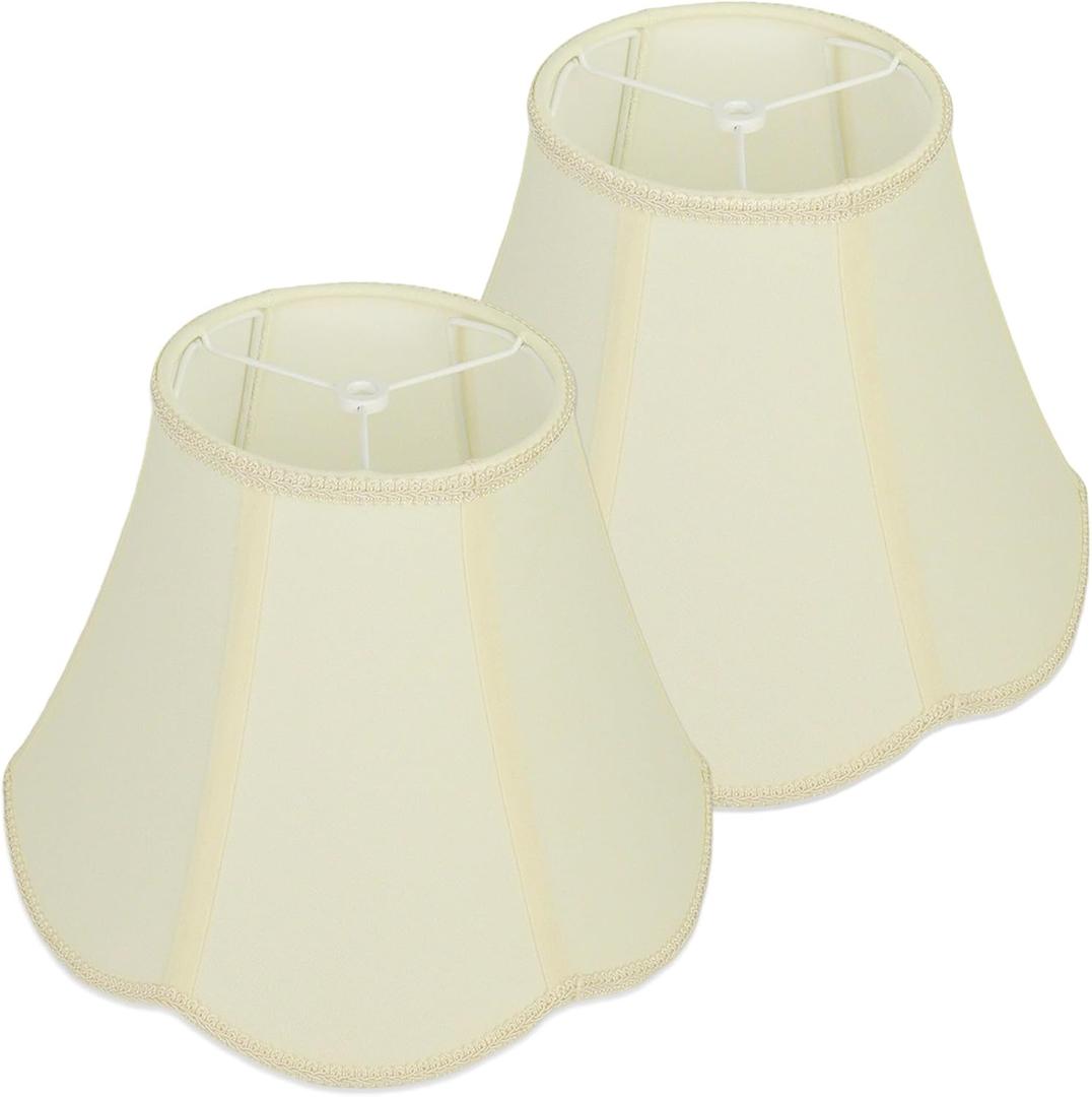 2pcs Beige Medium Bell Lamp Shades, 6"x13"x9" Scalloped Fabric Lampshades for Table & Floor Lamps, Petal Braid Edge Lamp Shade for Modern & Vintage Decor, Spider Replacement Lampshade, Easy Assembly (Cream)