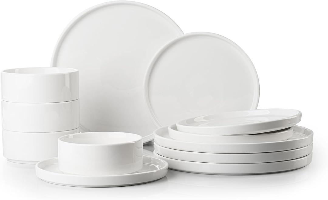 12 Pieces Plates and Bowls Sets,White Dish Set for 4,Premium Serving Dinnerware Sets, Chip and Scratch Resistant Dishware Sets Kitchen Dishes Dining Ware Set