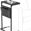 Vantic C Shaped End Table, Small Side Table for Couch and Recliner, Slide Under Sofa Tray Desk with Storage Bag for Living Room and Bedroom, Deep Grey