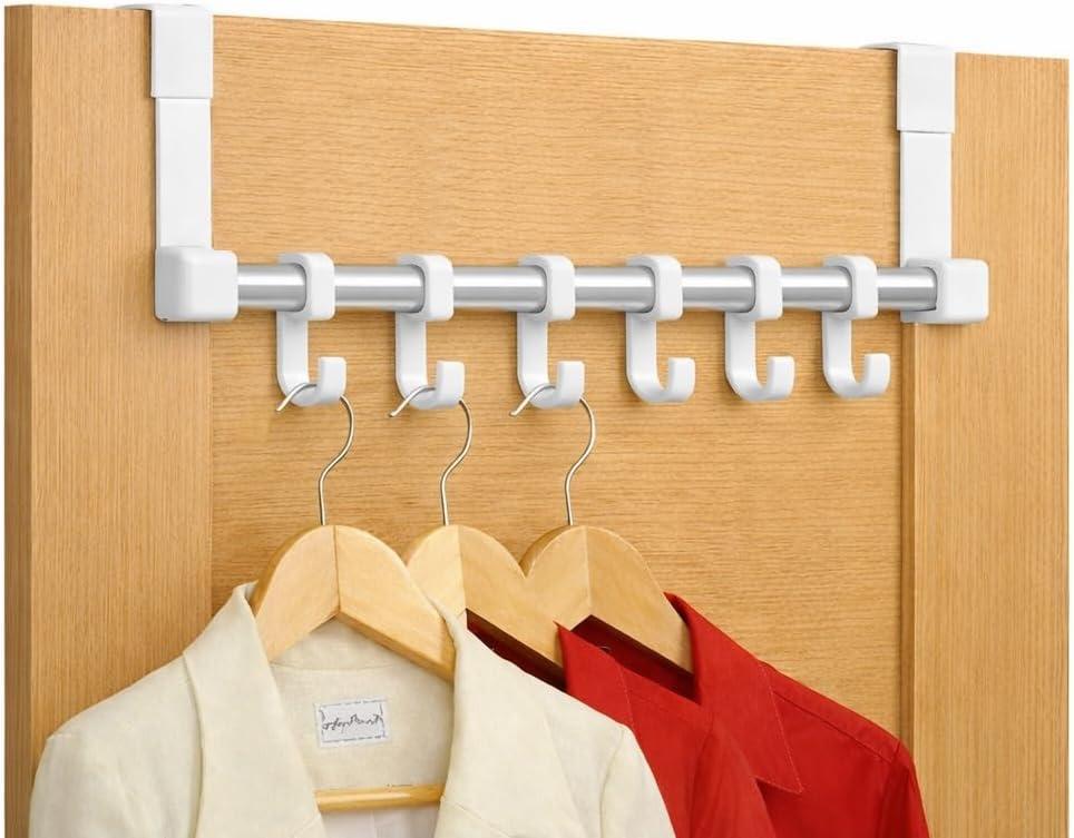 Over The Door Hooks, Door Hanger Hooks for Hanging, Over The Doors Towel Racks for Bathroom, Coat Rack Dorm Essentials (1Pack, White and Silver, Fit 1-3/4" Doors)
