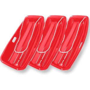 Slippery Racer Downhill Sprinter Flexible Kids Toddler Plastic Cold-Resistant Toboggan Snow Sled with Pull Rope and Handles -35 Inch (RED, 3 Pack)