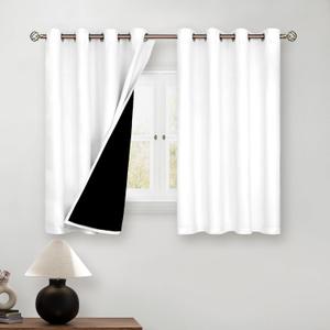BGment Short 100% Blackout Curtains for Bedroom, Thermal Insulated Energy Efficiency Noise Reducing Grommet Curtains 54 Inch Length with Liner for Small Window 2 Panels Each 52 Inch Wide, Pure White