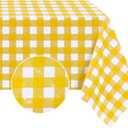 Romanstile Square Vinyl Tablecloth, 100% Waterproof Buffalo Gingham Plastic Table Cloth, Heavy Duty Wipeable Checkered Table Covers for Outdoor, Camping, Picnic, Patio - 54 x 54, Yellow and White
