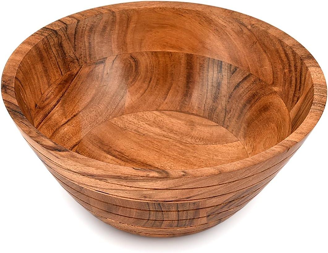 EDHAS Salad Bowl Acacia Wood Large Serving for Fruits, Salads, Rice, Dip, Nuts, Snacks Wooden Bowls for Dcor (9" X 9" X 4")
