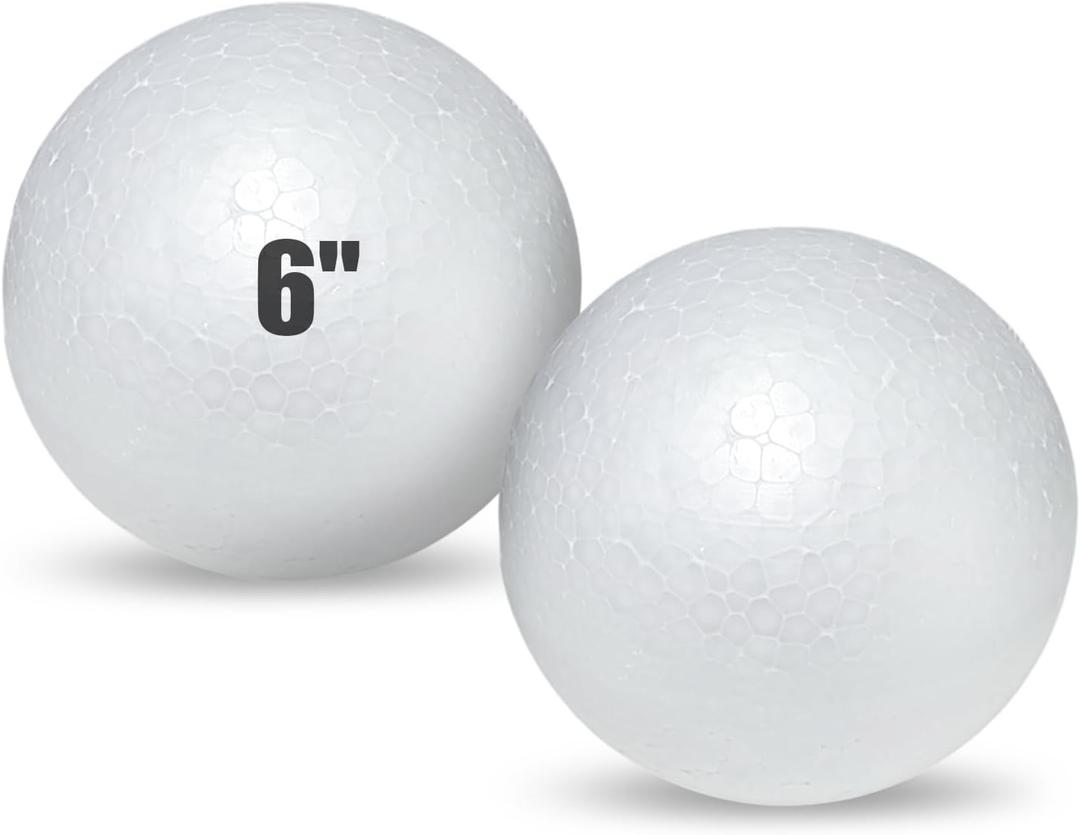 Styrofoam Balls 6 Inch,2PC Large White Foam Balls for Crafts, DIY Craft Giant Foam Ball for Home and School,Smooth Solid Round (Styrofoam-6in-2pc)