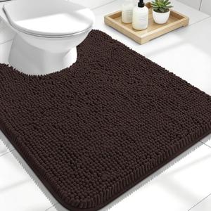 OLANLY Toilet Rugs U-Shaped 24x20, Extra Soft Absorbent Chenille Contour Bathroom Rugs for Toilet, Dry Quickly, Machine Washable, Non-Slip Bath Mat, Brown