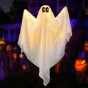 Brightown Halloween Hanging Ghost Lights with Voice Activated for Spooky Scream & Bobbing Motion, Halloween Decoration with Posable Arms for Indoor/Outdoor Party, Festival, Porch, Patio (Warm White)