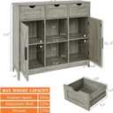 Viaozutis Storage Cabinet, Coffee Bar Cabinet with 2 Adjustable Shelves, 3 Drawers, and 2 Doors, for Bathroom, Kitchen, Living Room (Gray), 35.43"W x 31.49"H x 11.81"D