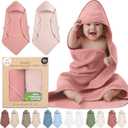 100% Organic Cotton Muslin Baby Hooded Towels 32x32 Inch  2 Pack Soft & Absorbent Baby Towels for Newborn for Boys & Girls, Premium Hooded Towels, Ultra-Gentle Baby Essentials in Rose/Peach