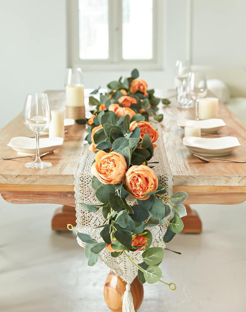 MISSPIN 2pcs Artificial Flowers Garland Spring Eucalyptus Garland Vintage Fake Flower Peony Rose Vine Greenery Decorative Wall Hanging Plant for Wedding Arch Door Arrangement Party Decor