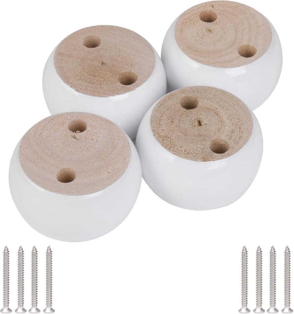 4pcs 40mmx67mm White Eucalyptus Wood Round Bun Furniture Feet Sofa Cabinet Couch Leg
