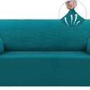 Asnomy Sofa Covers for 2 Cushion Couch Stretch loveseat Covers Slipcovers, Pet Protector Furniture Covers for Dogs Cats Spandex Jacquard Fabric Small Checks （Medium，Peacock Blue）