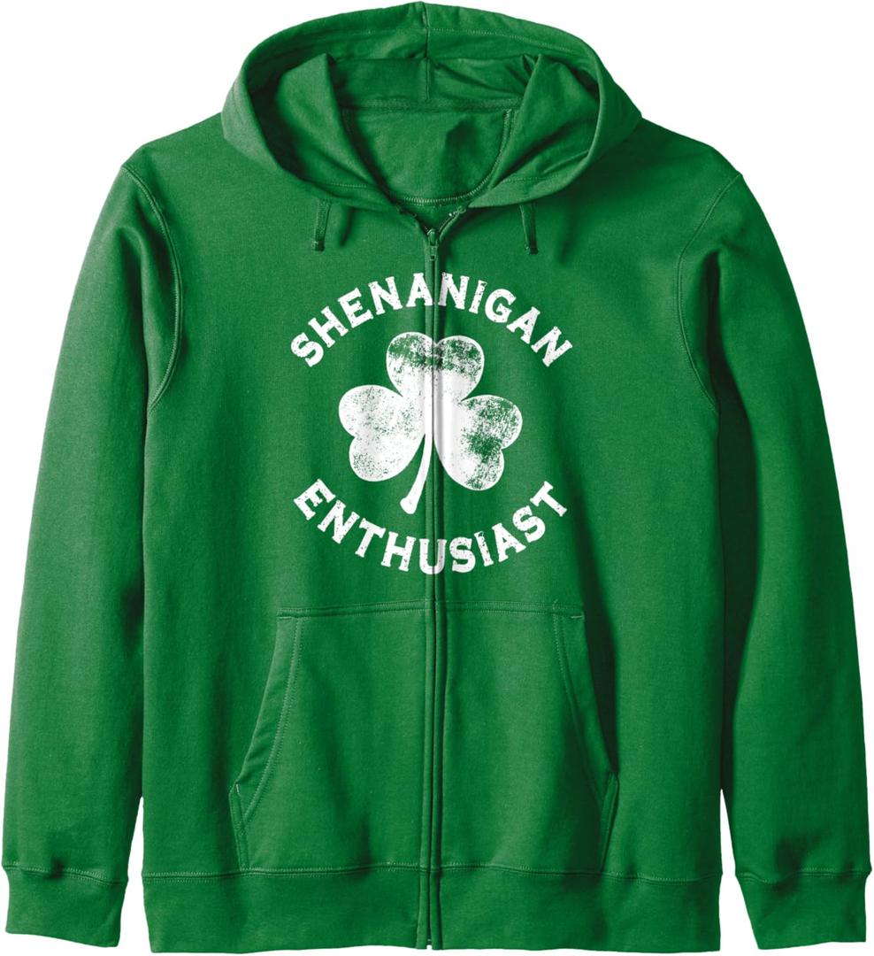 Shenanigan Enthusiast Funny St. Patrick's Day Zip Hoodie (Dark Green) S