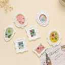 4-Pack Vintage Fridge Magnets Frame 3D Epoxy Flowers, Handmade Resin Magnetic Picture Frame Decor (White)