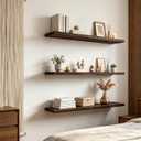 36 Inch Rustic Wood Floating Shelves Farmhouse Wooden Wall Shelves for Bathroom Bedroom Living Room Kitchen Office Set of 4 Brown