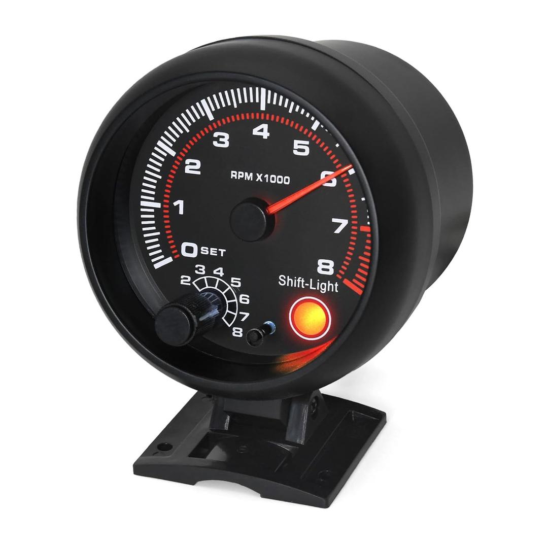 RPM Tachometer Gauge with Shift Light for Car 0-8000 RPM 3-3/4" 95mm Tach Meter 12V Automotive Meter for 1-8 Cylinder Gasoline Engine