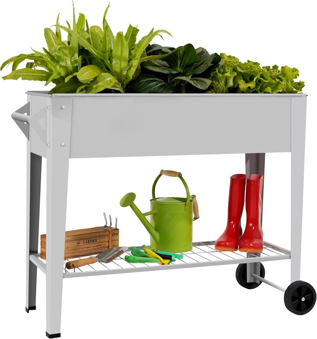 Elevate Herb Garden Planter Box Outdoor Raised Planter Box with Legs On Wheels for Vegetables Flower Tomato Patio Backyard (Gray)