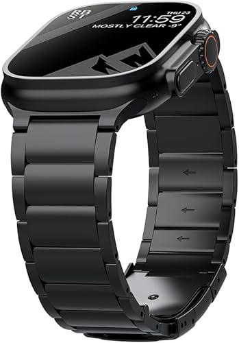 Titanium Metal Band Compatible with Apple Watch Band 49mm 46mm 45mm 44mm for Men, DLC Scratch Resistant All Adjustable Band for Apple Watch Ultra/Ultra 2/Series 10/9/8/7/6/5/4 