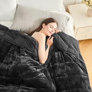 Cottonblue Sherpa Fleece Weighted Blanket 15lbs for Twin/Full Ded - Plush Bed Blanket for Deep Sleep and Relaxation, Heavy Calm Blankets with Glass Beads, 48x72 Inches, Black