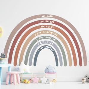 76.77x47.24'' Watercolor Large Rainbow Wall Decal with Inspirational Quote Peel and Stick Rainbow Wall Stickers Waterproof Decal for Girls Kids Bedroom Classroom Nursery Playroom (Morandi)