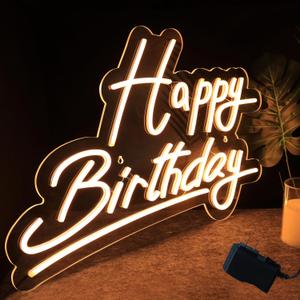 Large Happy Birthday Neon Sign, 12V LED Sign for Wall Decor (22.4 x 14.3 inches)