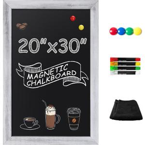 SELEAD Magnetic Chalkboard Words Sign - 20" x 30" Solid Wood Rustic White Wide Frame Wall Decor Display Board Pizarra for Wedding, Business, Restaurant