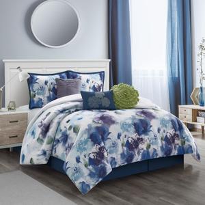 Stratford Park Colorful 7 Piece Comforter Set, Blue/Purple, Bed Size King, Wonderful, Matching Bedskirt, Pillows & Shams