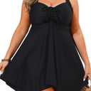 Daci Plus Size Women Two Piece Swim Dress with Shorts Flowy Swimsuits Tummy Control Tankini Bathing Suits Black 18W