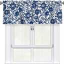 Miaoquhe Navy Elegant Floral Kitchen Window Curtain 54"x18", Blue White Vintage Chinoiserie Flower Valance Farmhouse Window Treatment Rod Pocket Valances for Bedroom Bathroom Decor