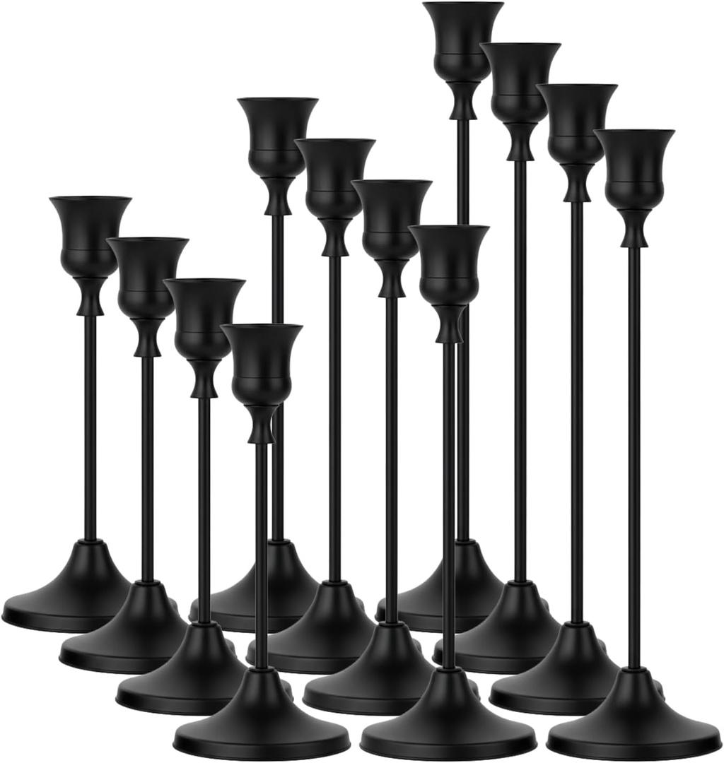 4 Sets(12 Pcs) Black Tapered Candle Holder,Candlestick Tall Metal Candlestick Holders for Table Centerpiece Home Decor for Wedding Fireplace Mantel Housewarming Gift Fits 3/4 Inch Thick Candles