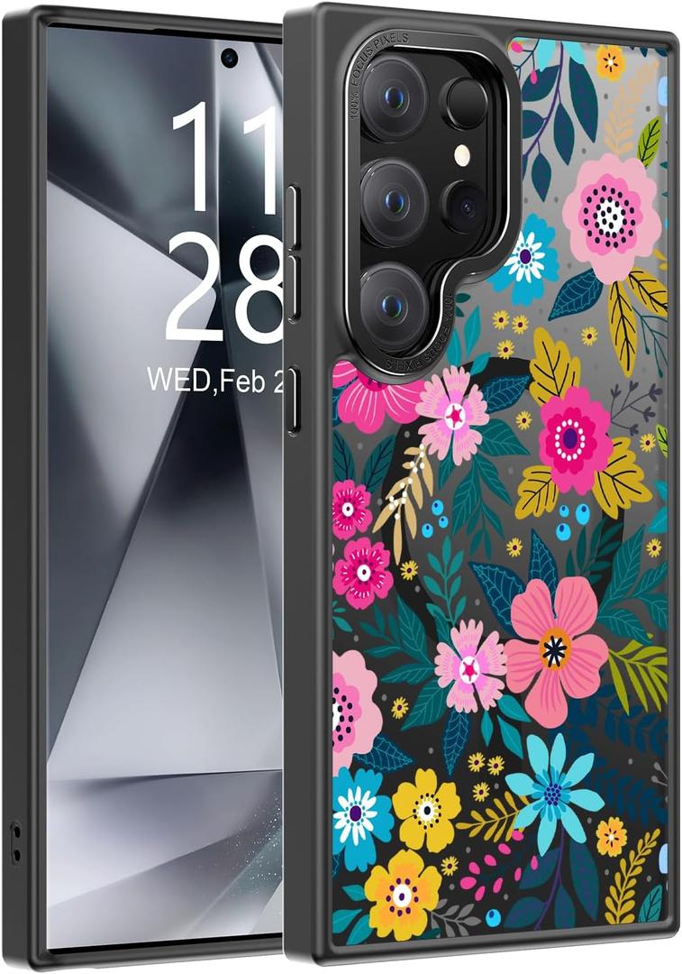 Goodon for Galaxy S25 Ultra Case, Wireless Charging Compatible, Shockproof Translucent Matte Cover - Cute Floral Design Phone Case for Women Girls - Colorful Blooming Flower