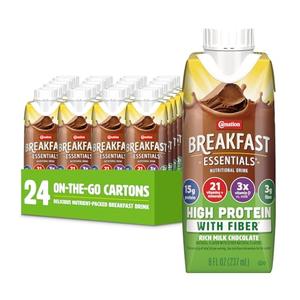 Carnation Breakfast Essentials High Protein with Fiber Ready-to-Drink, 8 FL OZ Carton, Rich Milk Chocolate (Pack of 24) By 03 AUG 2026
