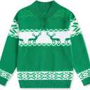 Funnycokid Boys Christmas Sweaters Kids Button Mock Neck Pullover Up Winter Xmas Holiday 5-12 Years (Green)