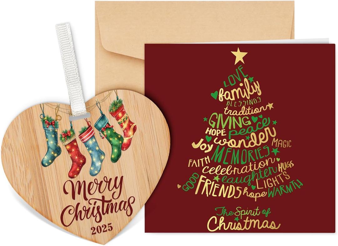 Funnli Christmas Card Ornaments for Women Men, Christmas Greeting Card 2025 with Envelopes, Xmas Card Gifts for Mom Dad Friends with Red and Tree Decoration