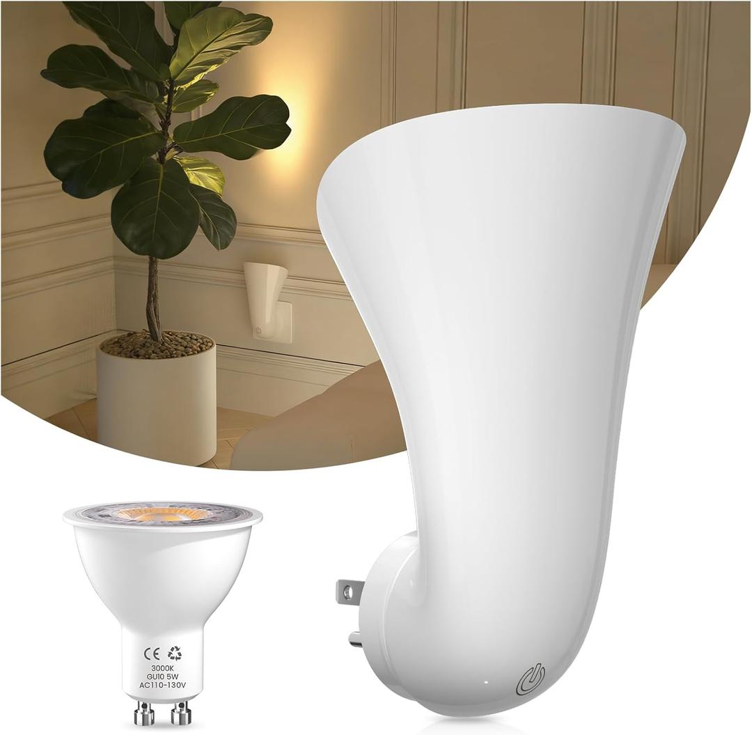 Lustaled Touch Control GU10 Plug In Spotlight Uplights Indoor, 360 Rotatable LED Night Lamp 3000K Warm White, Non-dimmable Wall Lamp/Beside Lamp for Accent Lighting, Behind TVs, Cabinets, Dark Corner