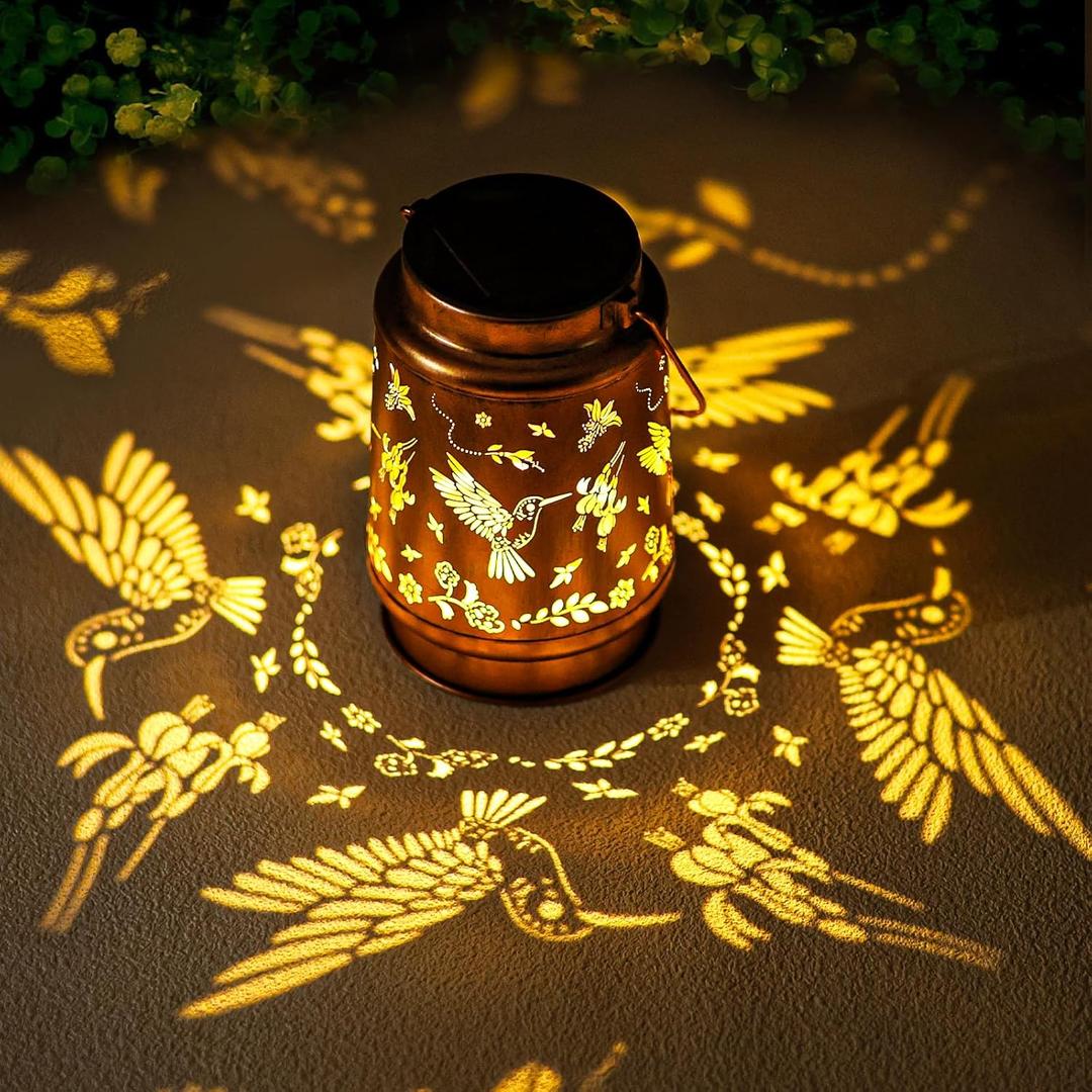 Hummingbird Solar Lanterns Outdoor Waterproof Hanging Solar Lights Hummingbird Birthday Gifts for Women Men Mom Metal Decorative LED Lantern Outside for Decor Garden,Yard,Patio,Lawn,Porch,Backyard