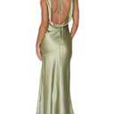 Womens Elegant Satin V Neck Backless Sleeveless Maxi Dress Silk Tie Low Back Formal Cocktail Dresses Wedding Guest Sage, M