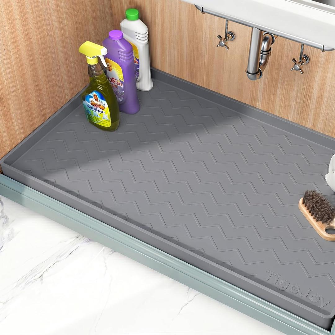 TigeJoy 34" x 22" Under Sink Mats for Kitchen Waterproof, Leak-Proof Silicone Mat Sink Protector and Cabinet Liner, Kitchen Essentials Organizer and Storage, Boot or Shoe Tray, Pet Feeding Mat (Dark Gray)
