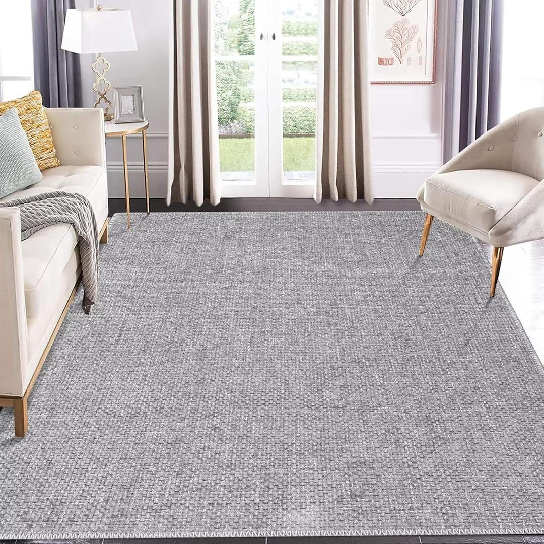8x10 Area Rug for Living Room Machine Washable Area Rug Modern Solid Textured Rug Chenille Indoor Carpet Easy-Cleaning Foldable Rug Boho Non-Slip Throw Carpet for Bedroom Light Grey