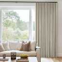 Oatmeal Beige Pleated Linen Blackout Curtains 90 Inches Long for Bedroom Living Room Pinch Pleat Black Out Thermal Insulated Neutral Ring Hooks Back Tab Room Darkening Drapes Curtains with Liner